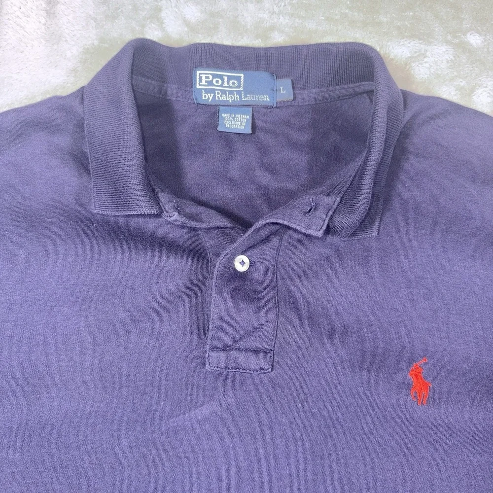 Polo Ralph Lauren Polo Shirt Men's Large Blue 100%‎ Cotton Short Sleeve Red Pony